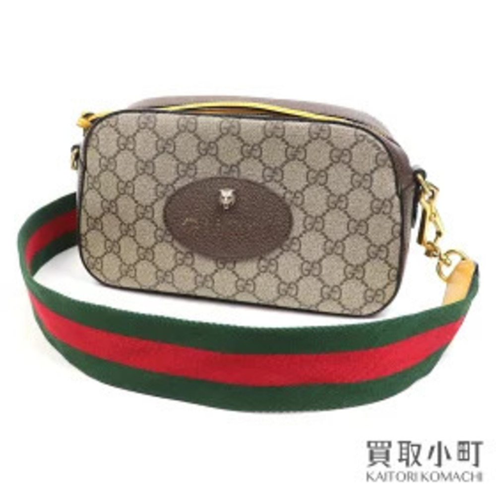 Gucci Neo Bag GG Supreme Beige Ebony Web Stripe Crossbody Double GG Cat Head